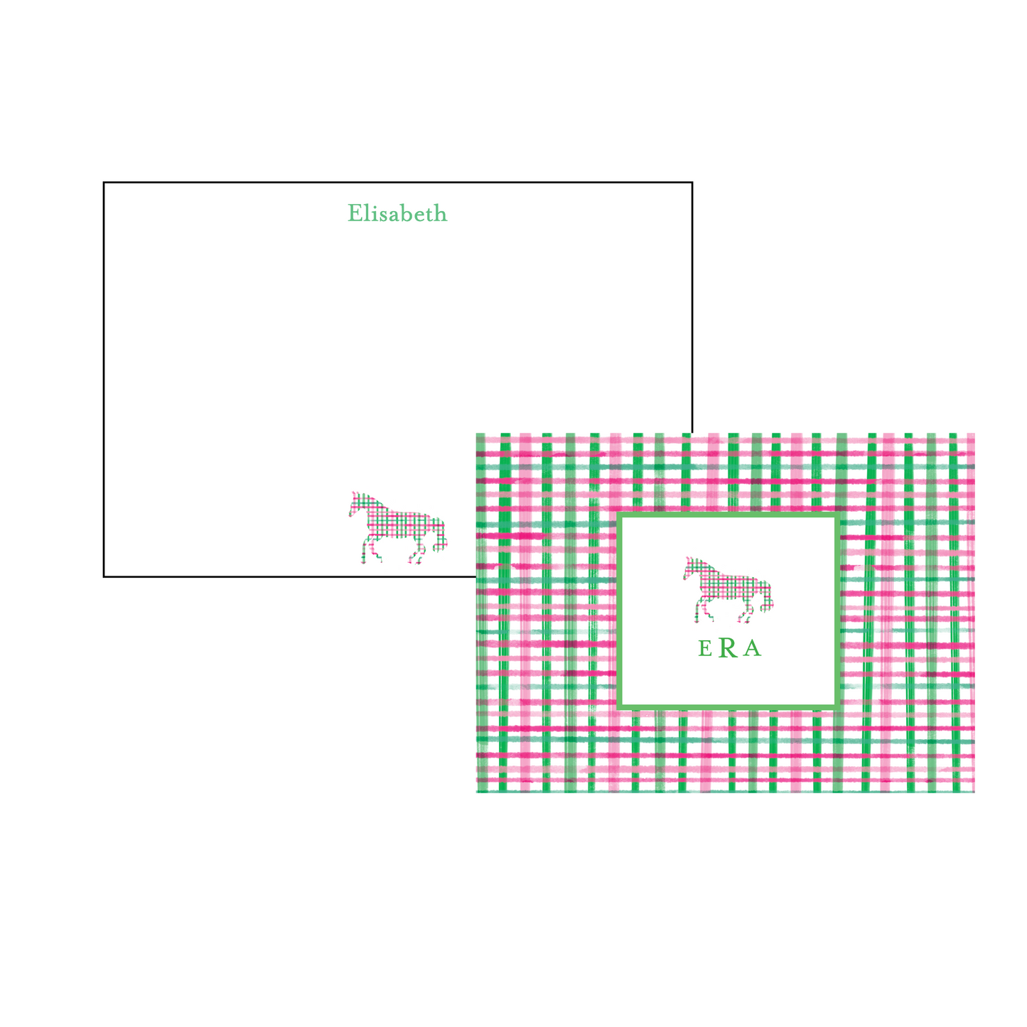 Cowgirl Horse Personalized Western Stationery - Pink and Green Plaid