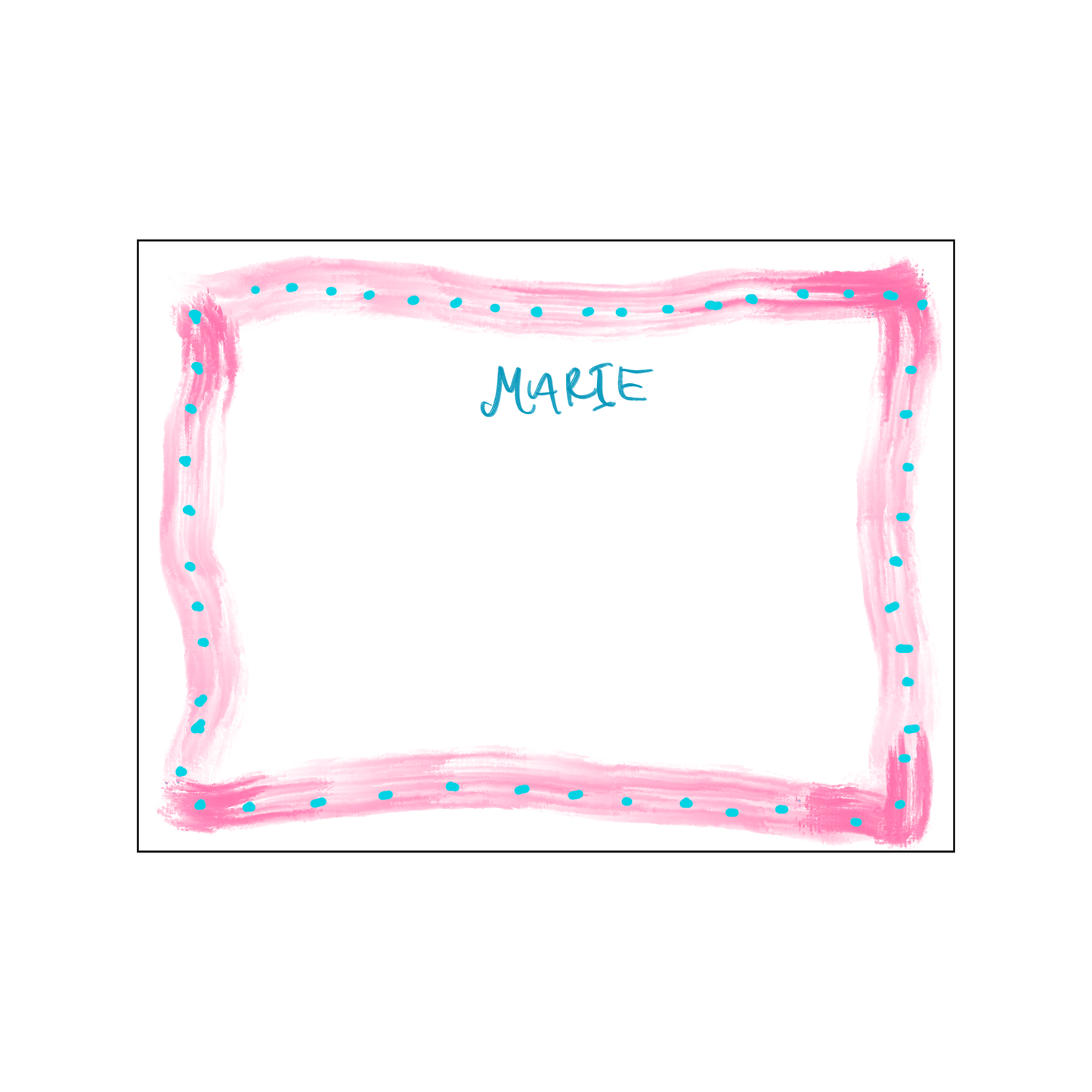 Watercolor Borders Stationery - Pink and Teal