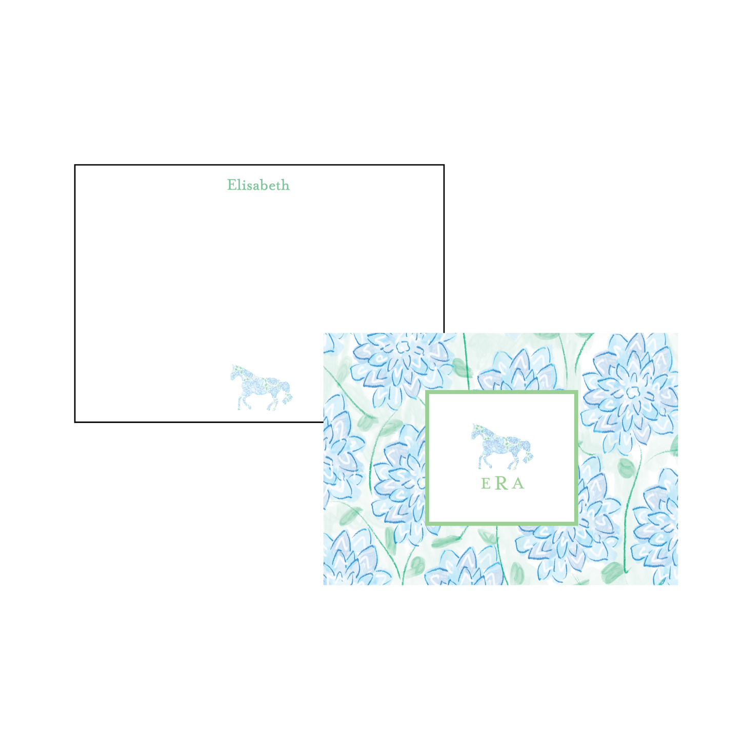 Cowgirl Horse Personalized Western Stationery - Blue Hydrangeas