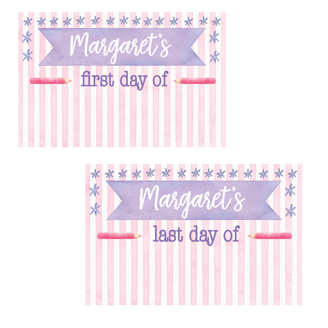 First Day of School Sign - Reusable Sign Pink Stripes and Flowers