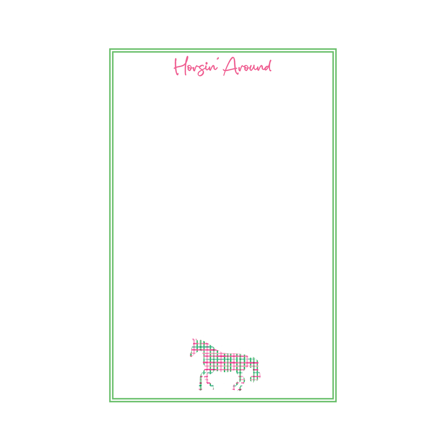 Western Horse Notepad - Pink and Green Plaid