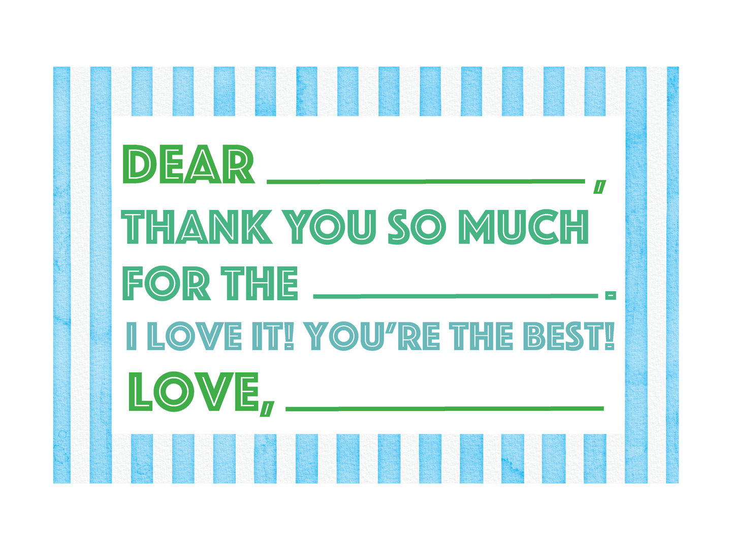 Fill in the Blank Thank You Cards - Blue Stripes