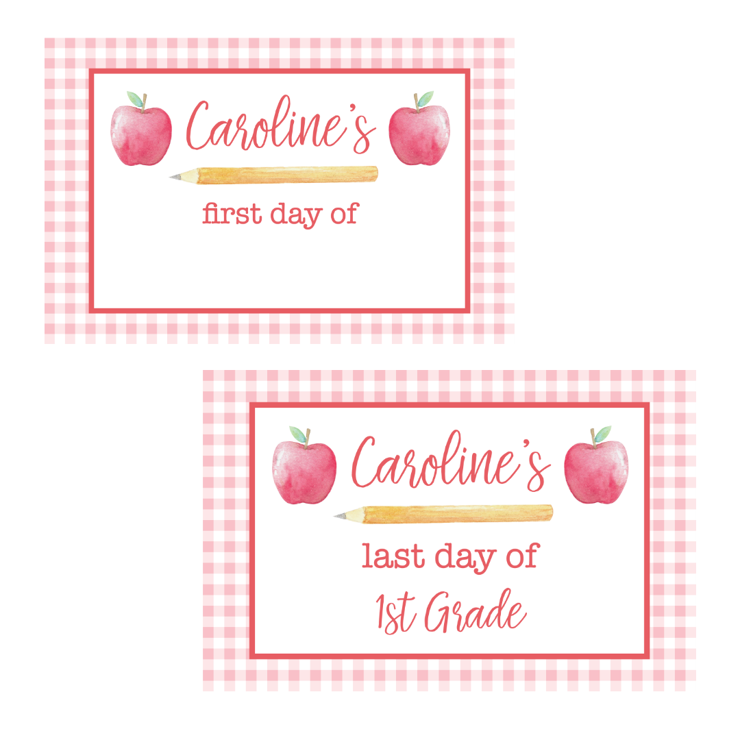 First Day of School Sign - Reusable Sign Red Gingham and Apples