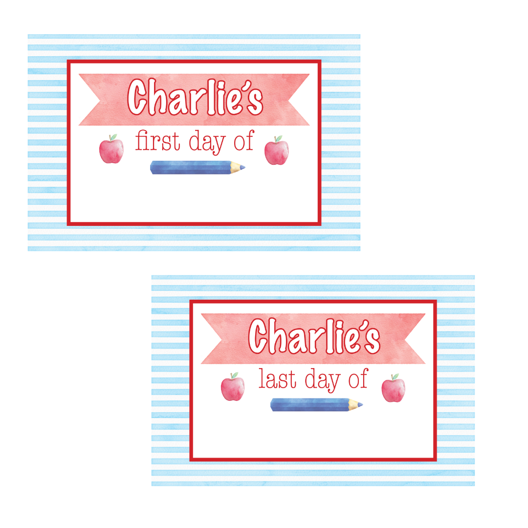 First Day of School Sign - Reusable Sign Blue Stripes and Apples