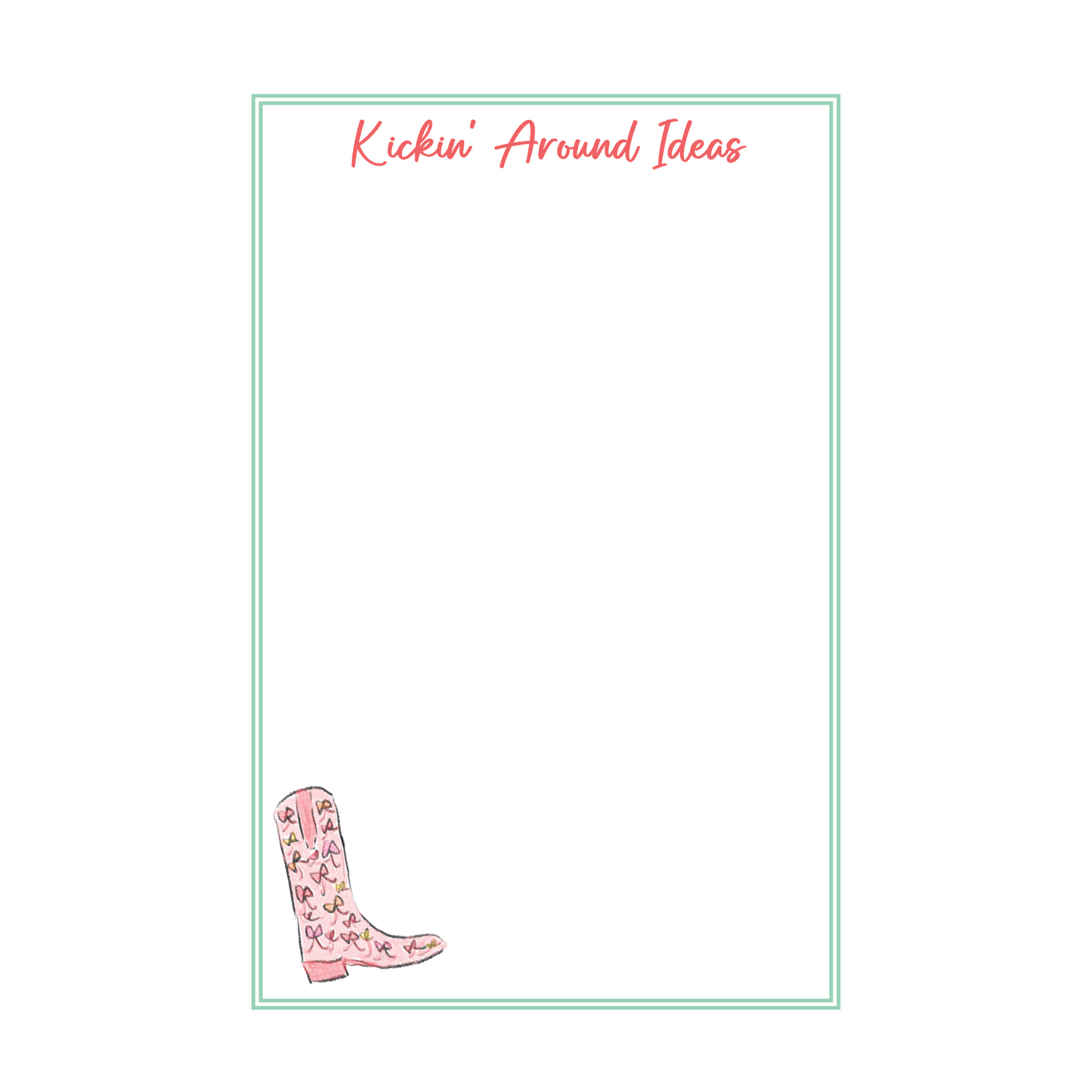 Cowboy Boot Notepad - Green and Pink and Yellow Bows