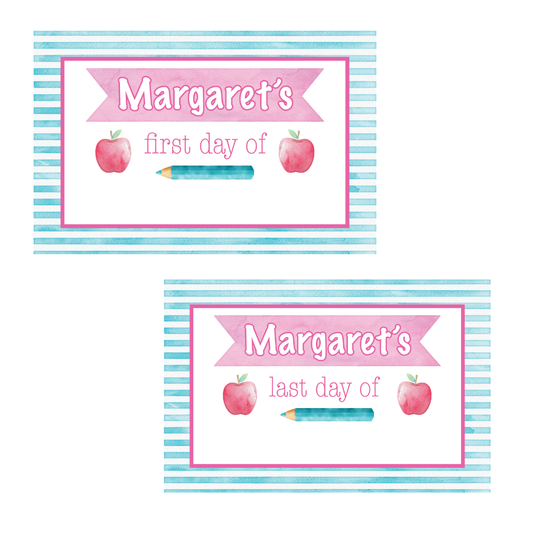 First Day of School Sign - Reusable Sign Aqua Stripes and Pink