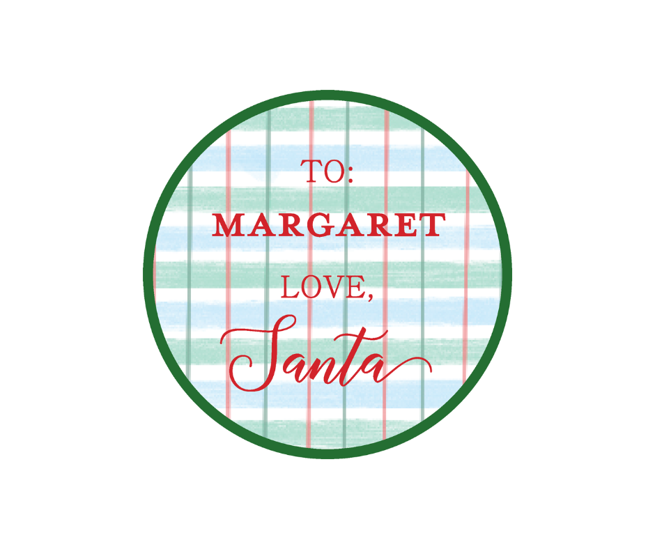 Circle "Love Santa" Sticker - Blue and Green Plaid