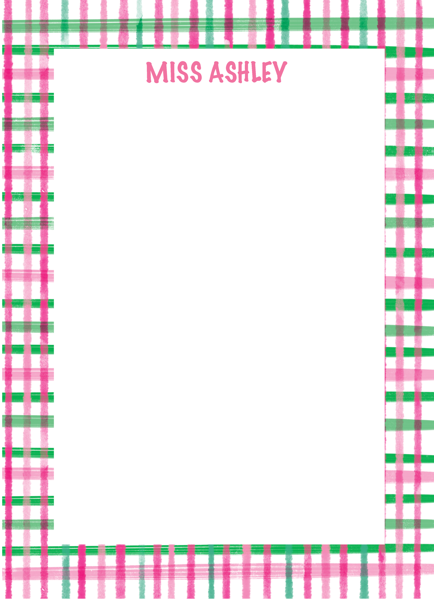 Pink and Green Plaid Border Notepad