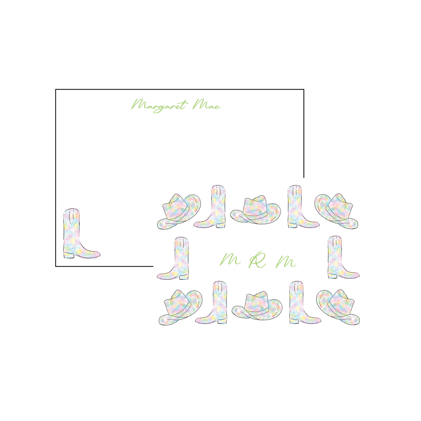 Cowgirl Boot Personalized Stationery - Pastel Tye Dye