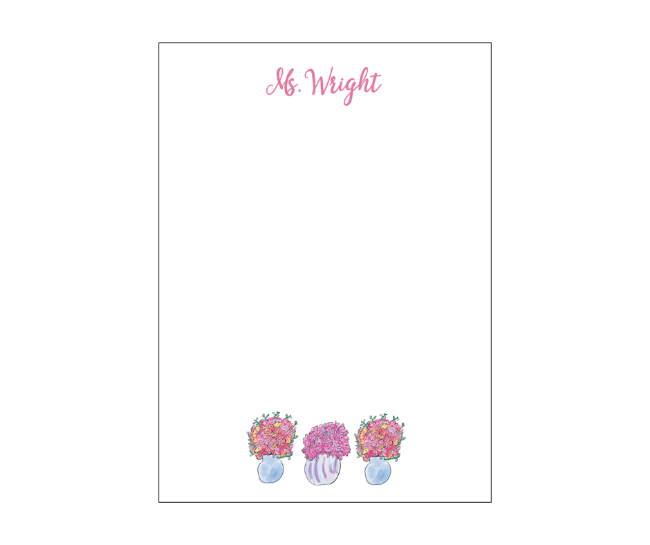 Pink Flowers in Pots - 5x7 Notepad