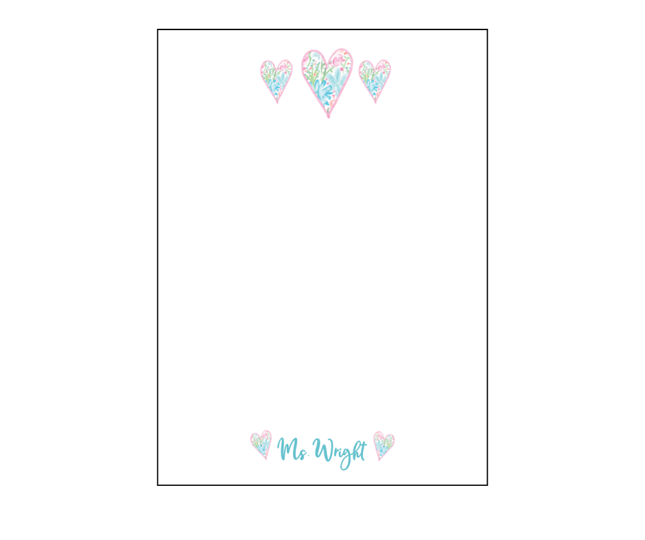 Teacher Notepad - Teal and Pink Hearts