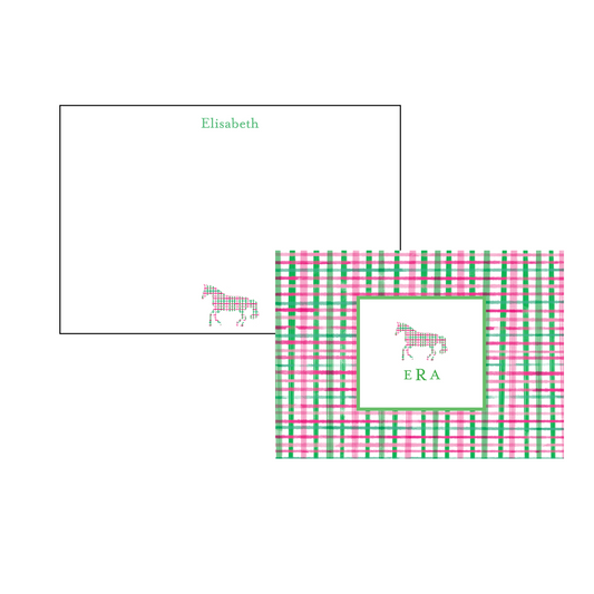 Cowgirl Horse Personalized Western Stationery - Pink and Green Plaid