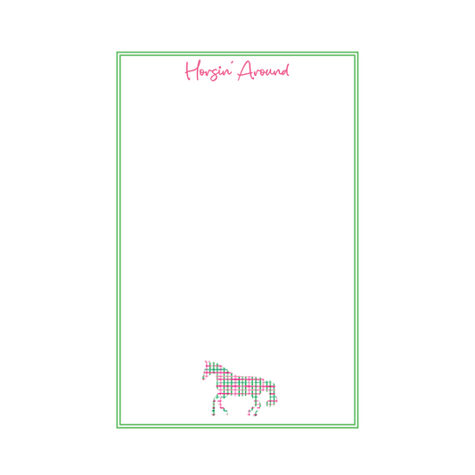 Western Horse Notepad - Pink and Green Plaid