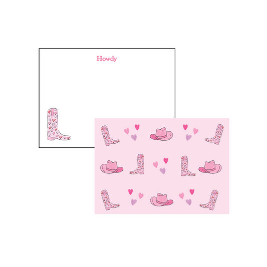 Cowgirl Boot Howdy Stationery - Pink Hearts