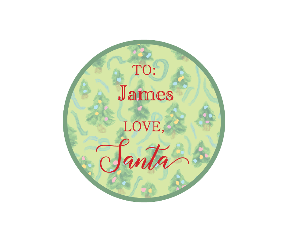 Circle "Love Santa" Sticker - Christmas Trees