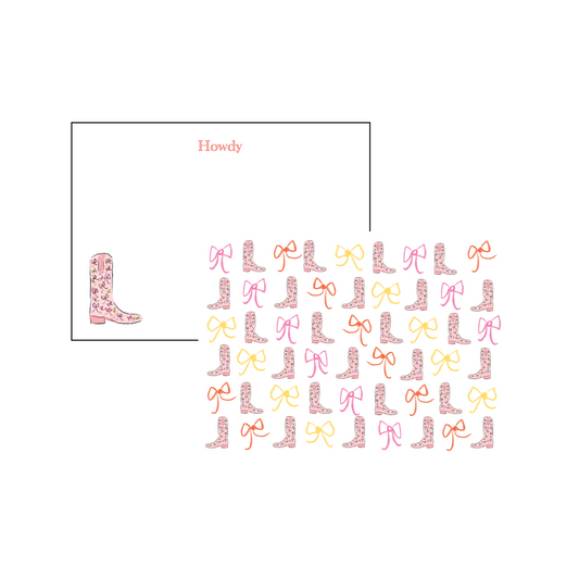 Cowgirl Boot Howdy Stationery - Pink and Yellow Bows
