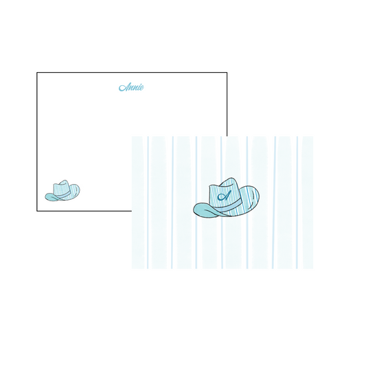 Cowgirl Hat Personalized Western Stationery - Blue and Teal Stripes