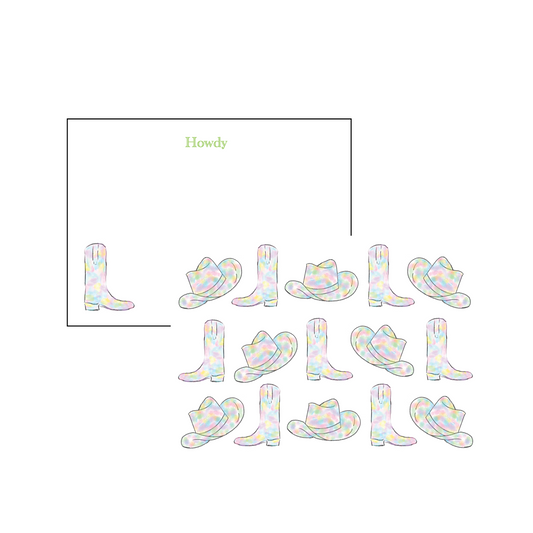Cowgirl Boot Howdy Stationery - Pastel Tye Dye