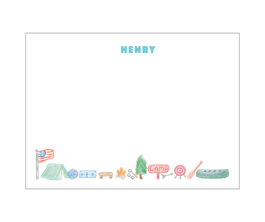 Personalized Camp Stationery in Aqua - Cards + Envelopes