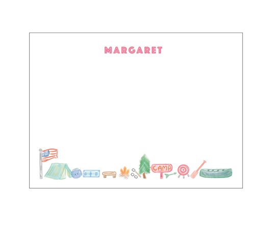 Personalized Camp Stationery in Pink - Cards + Envelopes