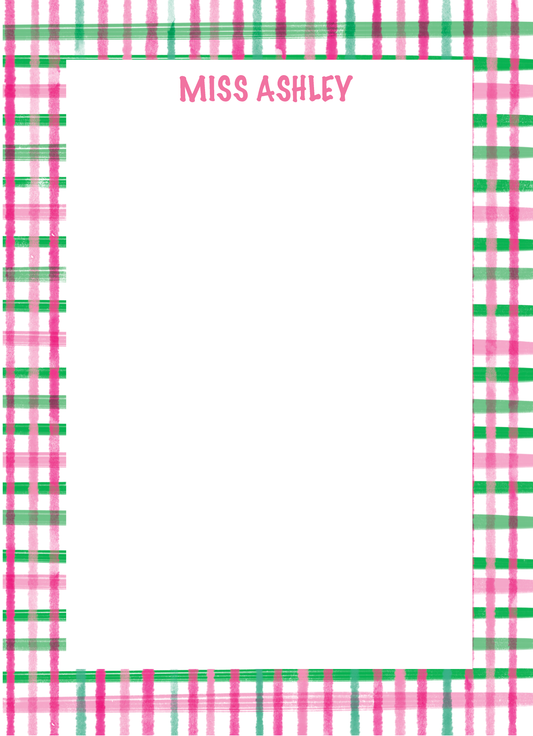 Pink and Green Plaid Border Notepad