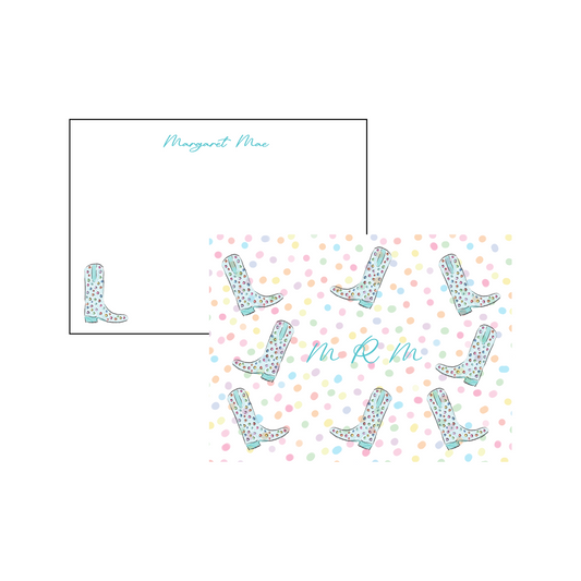 Cowgirl Boot Personalized Stationery - Teal and Polka Dots