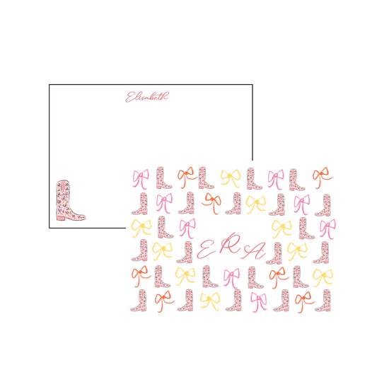 Cowgirl Boot Personalized Stationery - Pink, Yellow, and Orange Bows