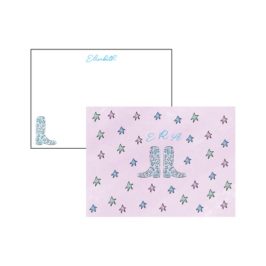 Cowgirl Boot Personalized Stationery - Blue and Purple Stars
