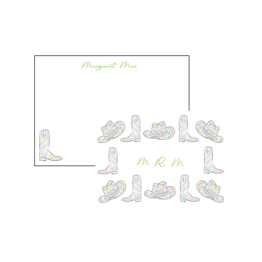 Cowgirl Boot Personalized Stationery - Pastel Tye Dye