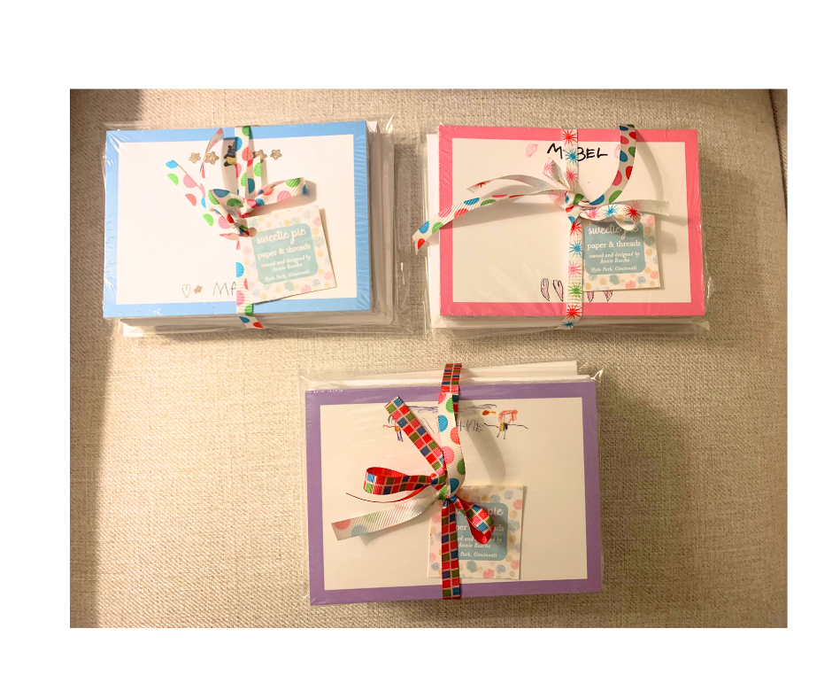 A6 stationery set featuring your little one's hand drawn artwork. Solid border around edges. 