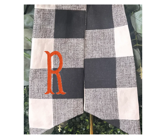 Black Buffalo Plaid Monogram Wreath Sash
