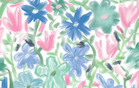 Disposable Placemat Pad - Springy Flowers in Blue and Pink