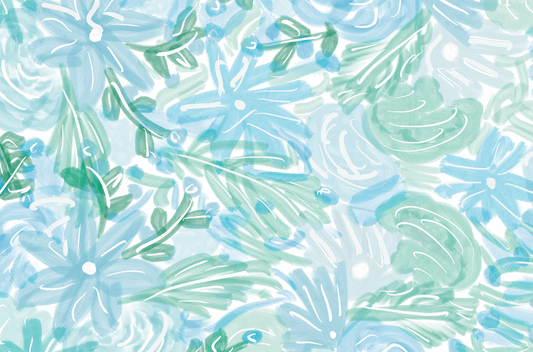 Disposable Placemat Pad - Blue and Green Florals