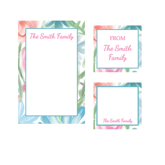 Spring Floral Notepad, Gift Tag, Mini Card Bundle