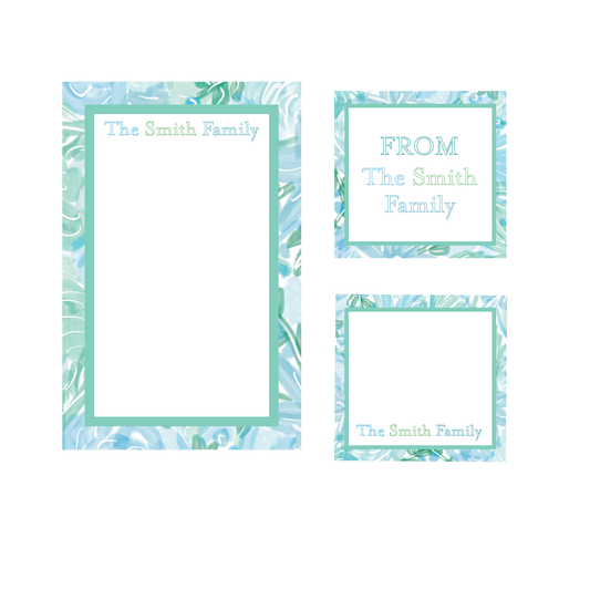 Blue and Green Flower Notepads, Gift Tags, Mini Cards Bundle