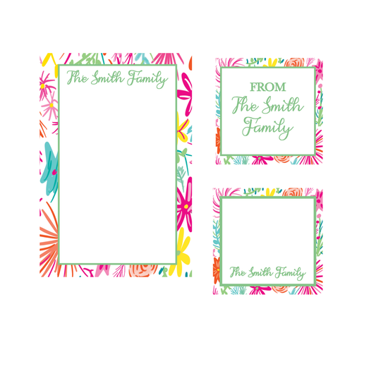 Bright and Whimsy Flowers Notepads, Gift Tags, Mini Cards Bundle
