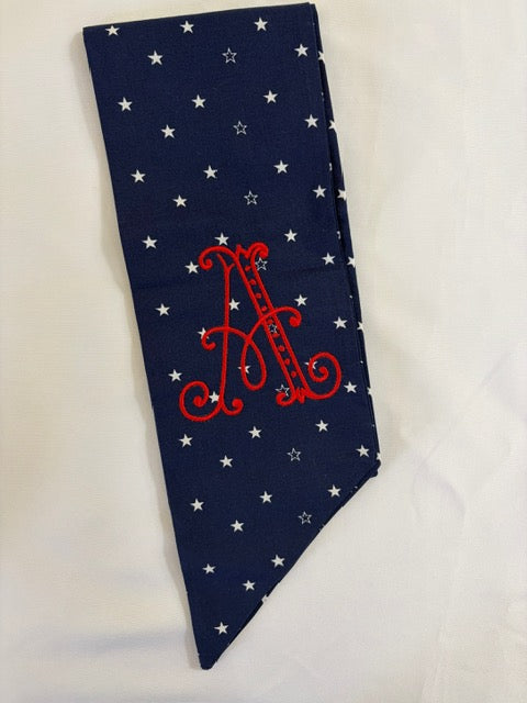 Embroidered Wreath Sash - Blue and White Stars and Red Monogram
