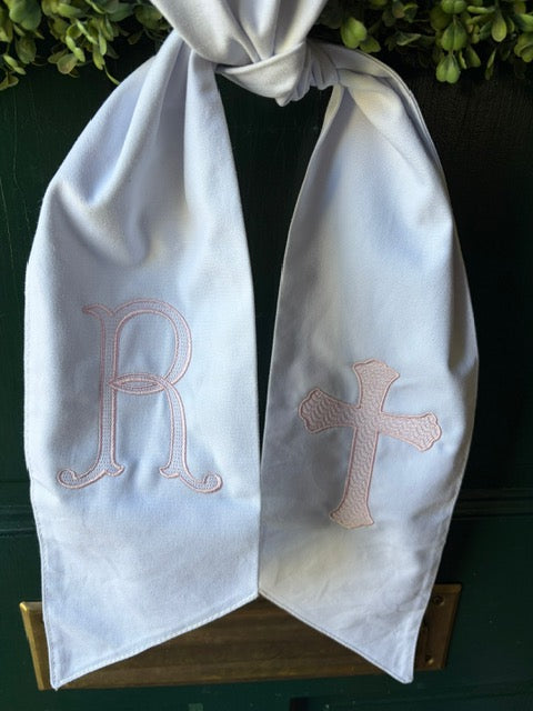 Embroidered Wreath Sash - Cross and Monogram