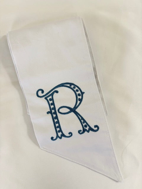 Embroidered Wreath Sash - White with Monogram