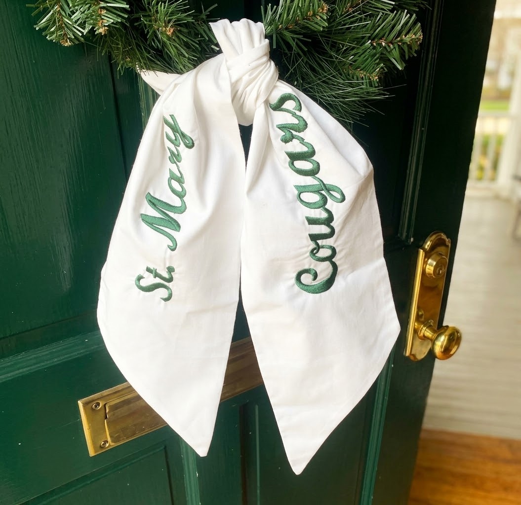 SMS Embroidered Wreath Sash - School Name and Mascot in Green