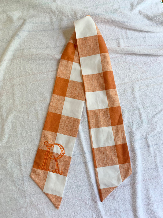 Orange Buffalo Plaid Monogram Embroidered Wreath Sash