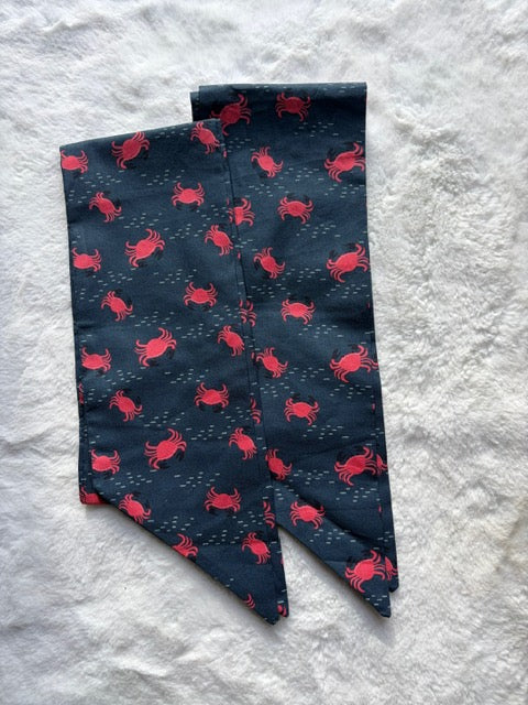 Embroidered Wreath Sash - Navy with Red Crabs with Monogram